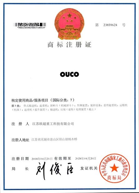 China Jiangsu OUCO Heavy Industry and Technology Co.,Ltd certificaten